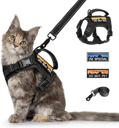 Tactical Cat Harness and Leash for Walking Esacpe Proof,Adjustable Soft Mesh Large Cat Vest with Rubber Handle Easy to Control,Molle Patches - Image 12