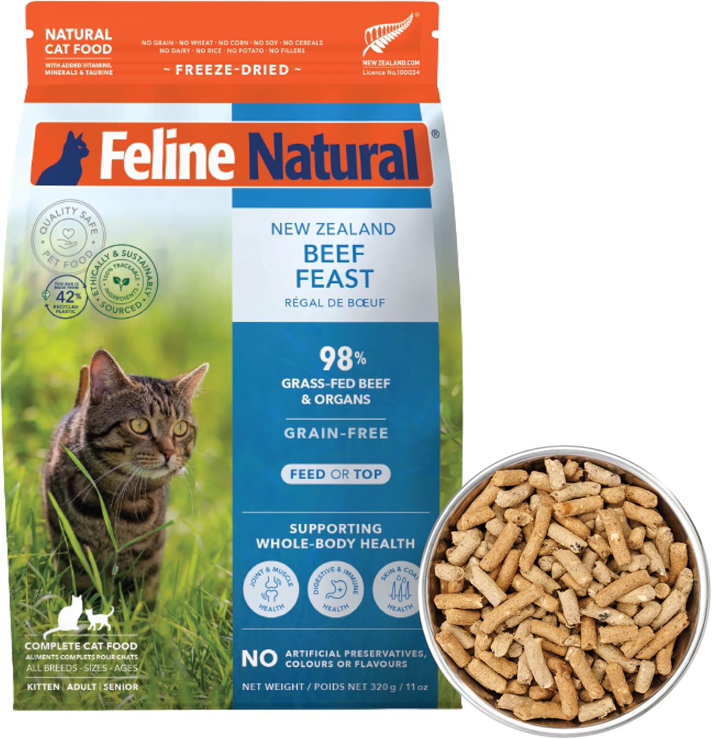 Feline Natural High Protein Dry Cat Food, Freeze-Dried Diet with 98% Meat, Organs & Seafood, No Peas, Grains, or Artificial Additives, Made in New Zealand, Chicken & Lamb, 11oz - Image 15