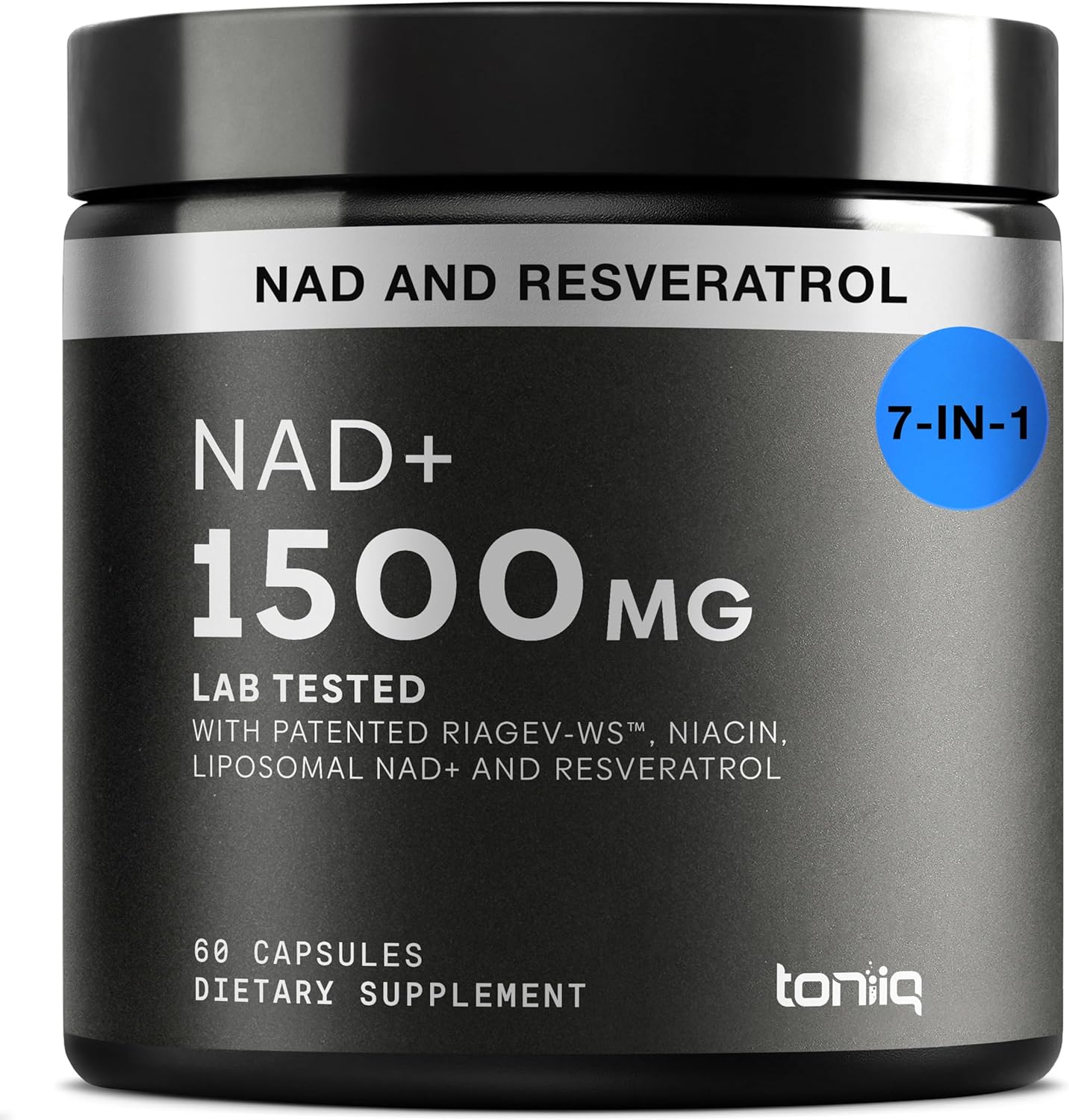 Toniiq Liposomal NAD+ and Resveratrol Supplement bottle front view