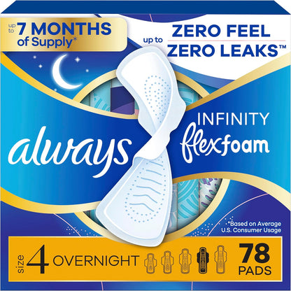 Always Infinity FlexFoam Pads Size 4 Overnight front view 78 count pack