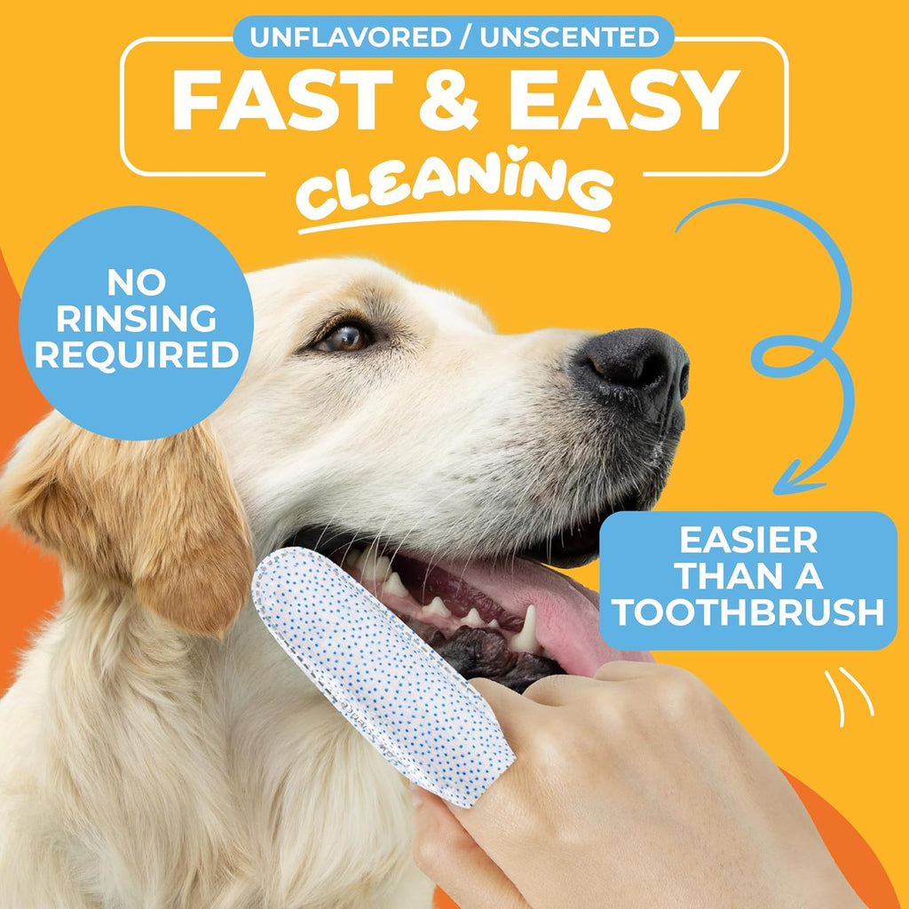 Dog & Cat Teeth Cleaning Wipes - Dental Finger Wipes for Cats & Dogs - Pet Toothbrush & Tooth Brushing Kit - Effective Teeth Cleaner (Unscented) - Image 2