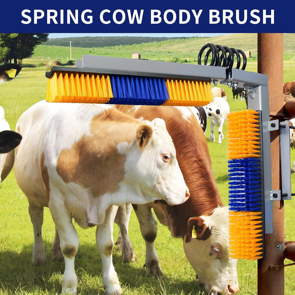 Close up of the flexible iron spring mechanism on the livestock comfort grooming tool.