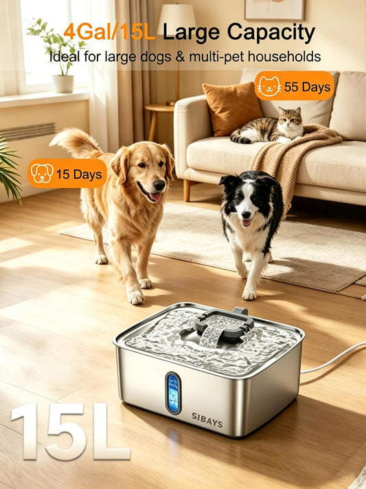 Sibays large pet water fountain showing LED light window