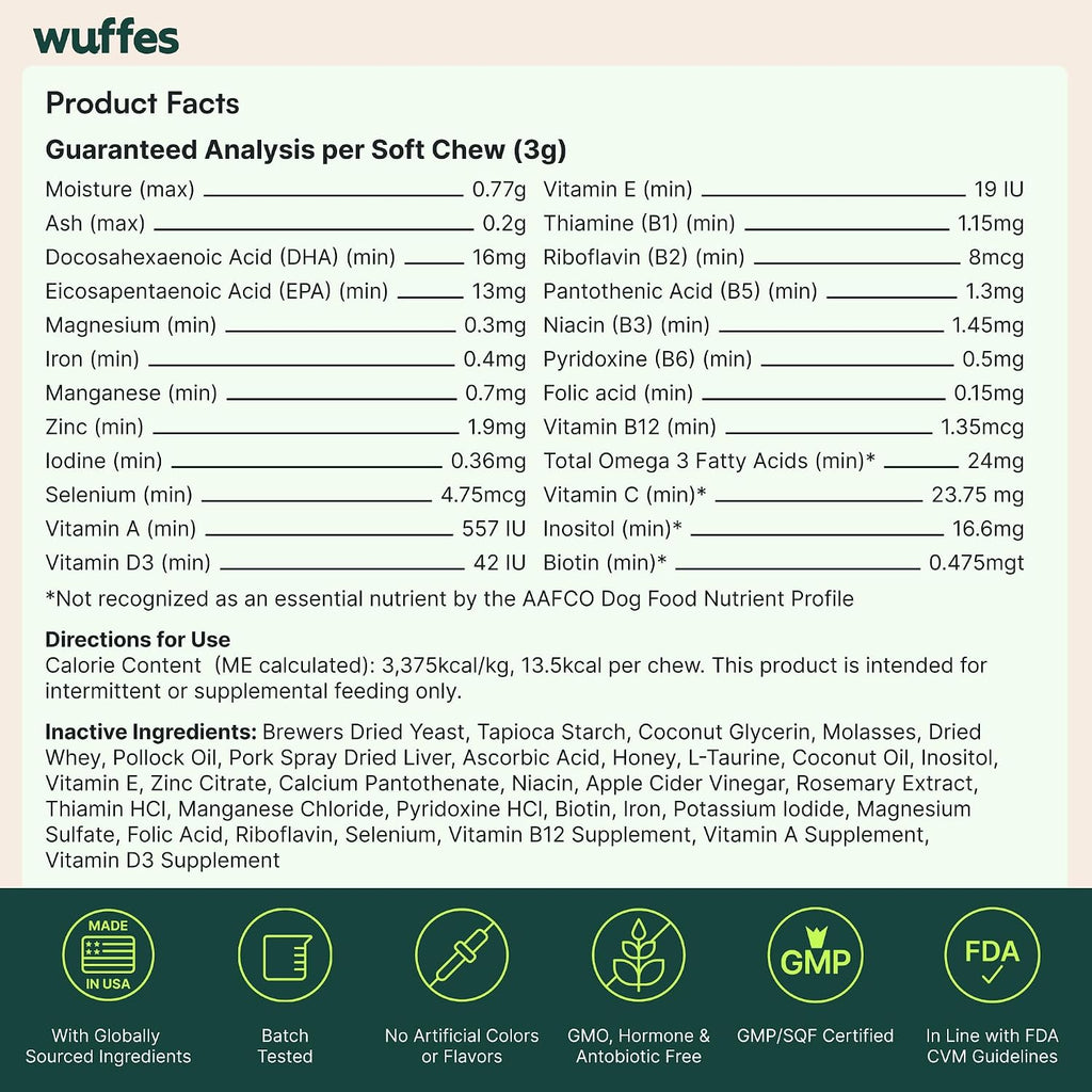 Wuffes 23-in-1 Dog Multivitamin Soft Chews Skin & Coat, Immune + Gut Health Support - Vitamins & Minerals with Omega-3, Iron & Zinc for Puppies & Senior Dogs, 30 Ct - Image 9