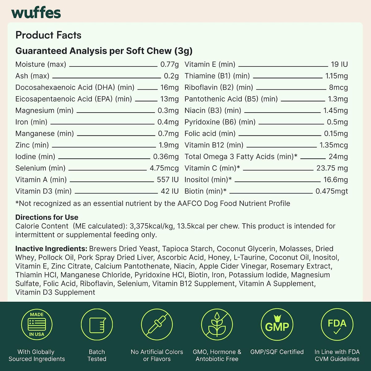 Wuffes 23-in-1 Dog Multivitamin Soft Chews Skin & Coat, Immune + Gut Health Support - Vitamins & Minerals with Omega-3, Iron & Zinc for Puppies & Senior Dogs, 30 Ct - Image 9