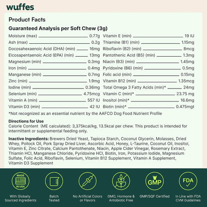 Wuffes 23-in-1 Dog Multivitamin Soft Chews Skin & Coat, Immune + Gut Health Support - Vitamins & Minerals with Omega-3, Iron & Zinc for Puppies & Senior Dogs, 30 Ct - Image 9