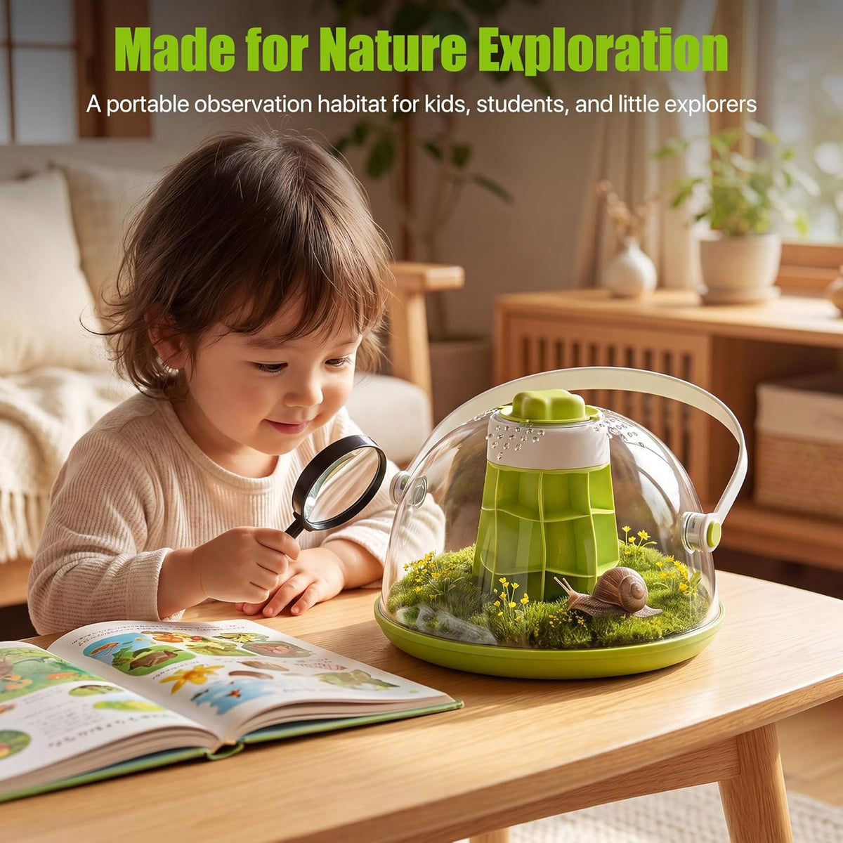 Round Transparent Snail Terrarium Kit, Small Animal Carrier with Removable Base, Portable Bug Observation Box for Outdoor Exploration, Educational Insect Habitat for Kids - Image 8
