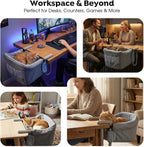 Veehoo desk bed showing secure dual-clamp mounting system
