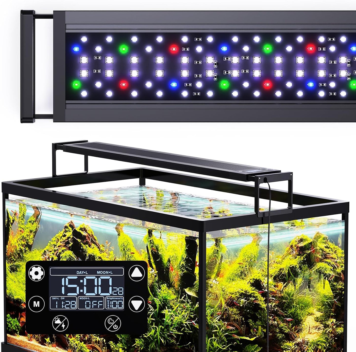 Seaoura planted aquarium light demonstrating the sunrise and sunset weather effects.