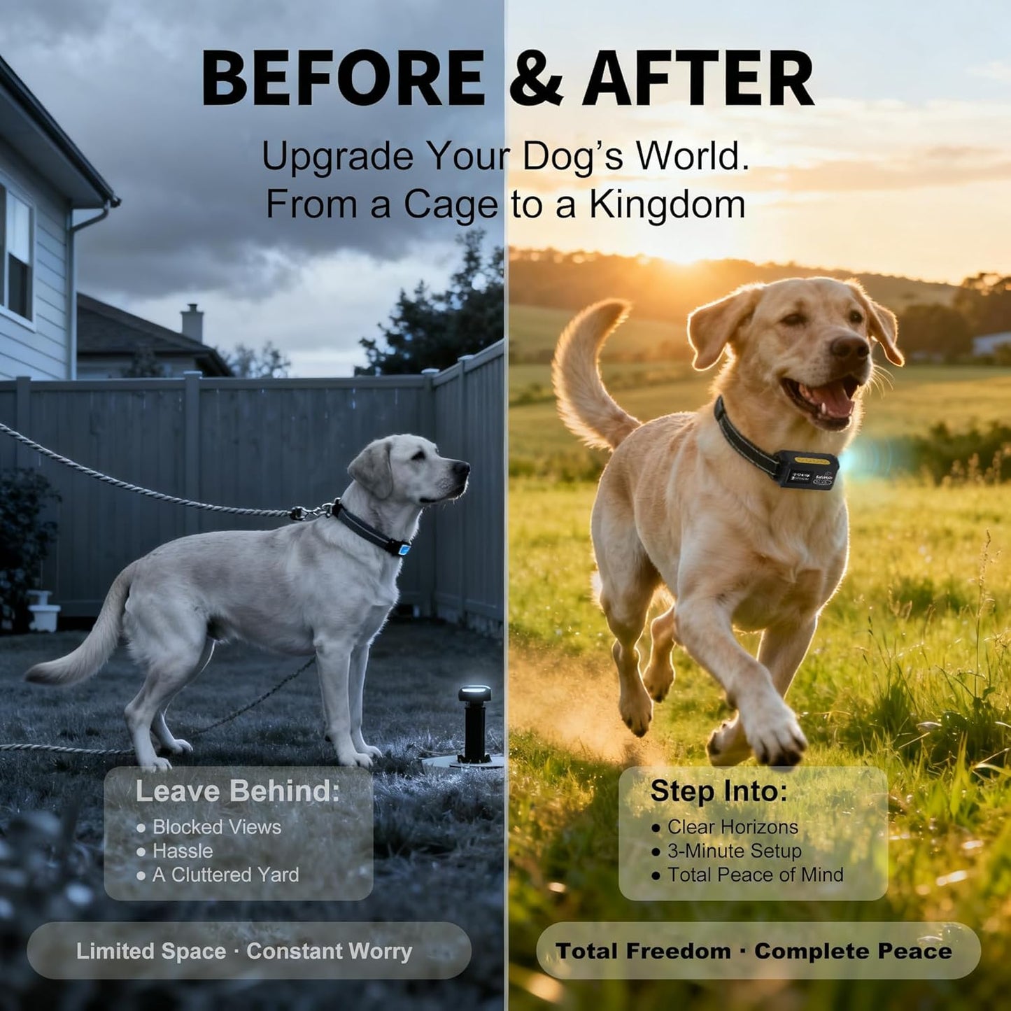 GPS Wireless Dog Fence System - Adjustable 65-6800 ft, No Subscription Electric Anti Escape Collar Fence with 3 Training Modes, Waterproof. Stops Digging & Jumping, for Medium & Large Dogs - Image 9