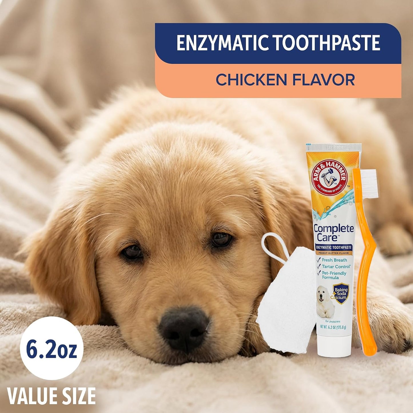 Dual-headed toothbrush for puppies included in the dental kit