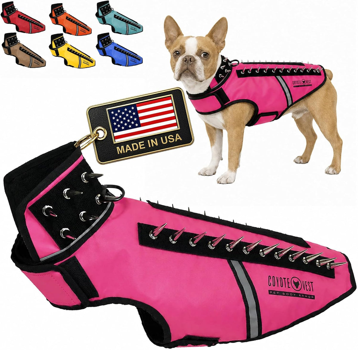CoyoteVest SpikeVest Dog Harness | Stab-Resistant Protective Vest | Coyote Vest for Dogs | Defends Against Coyotes, Dogs, Birds of Prey | Reflective Safety, Made in USA (S-Neon Pink) - Image 11