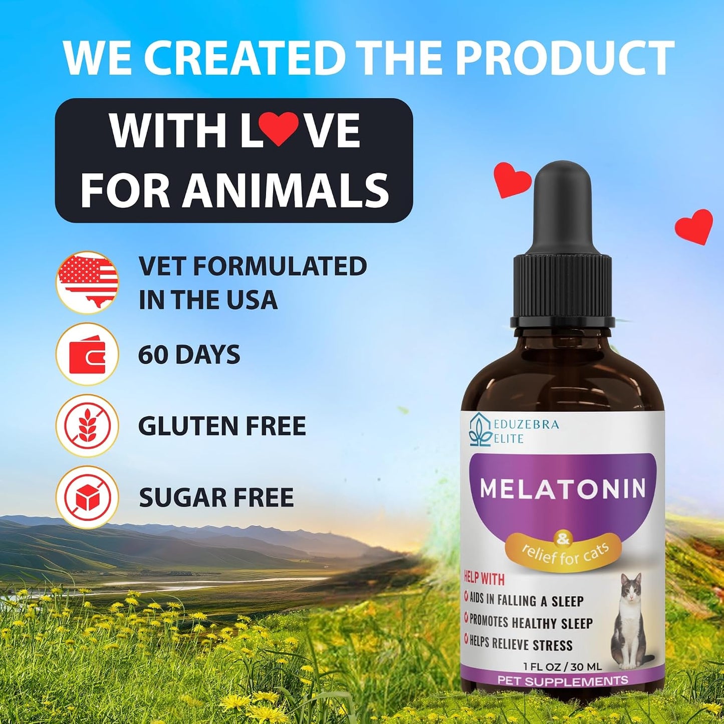 EDUZEBRA valerian root and melatonin blend liquid drops for cats
