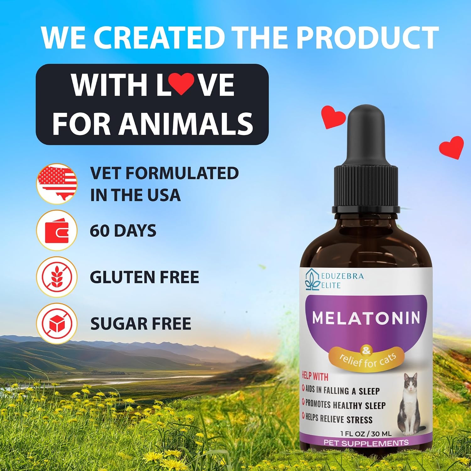 EDUZEBRA valerian root and melatonin blend liquid drops for cats