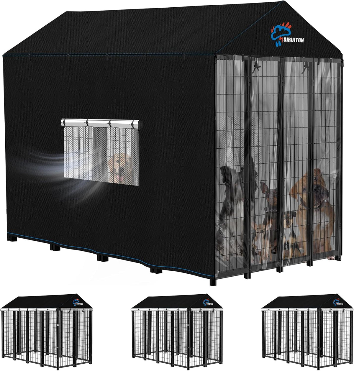 SIRUITON outdoor dog kennel cover front view heavy duty pet cage protection