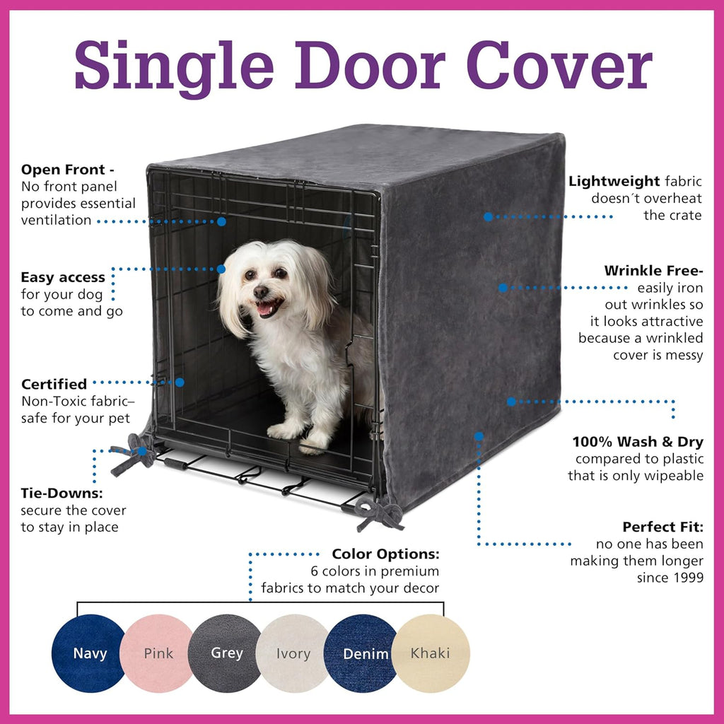 Pet Dreams kennel topper showing secure fit on medium wire crate
