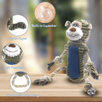 BUYPOW squeaky dog toy monkey showing corduroy texture and durable rope limbs