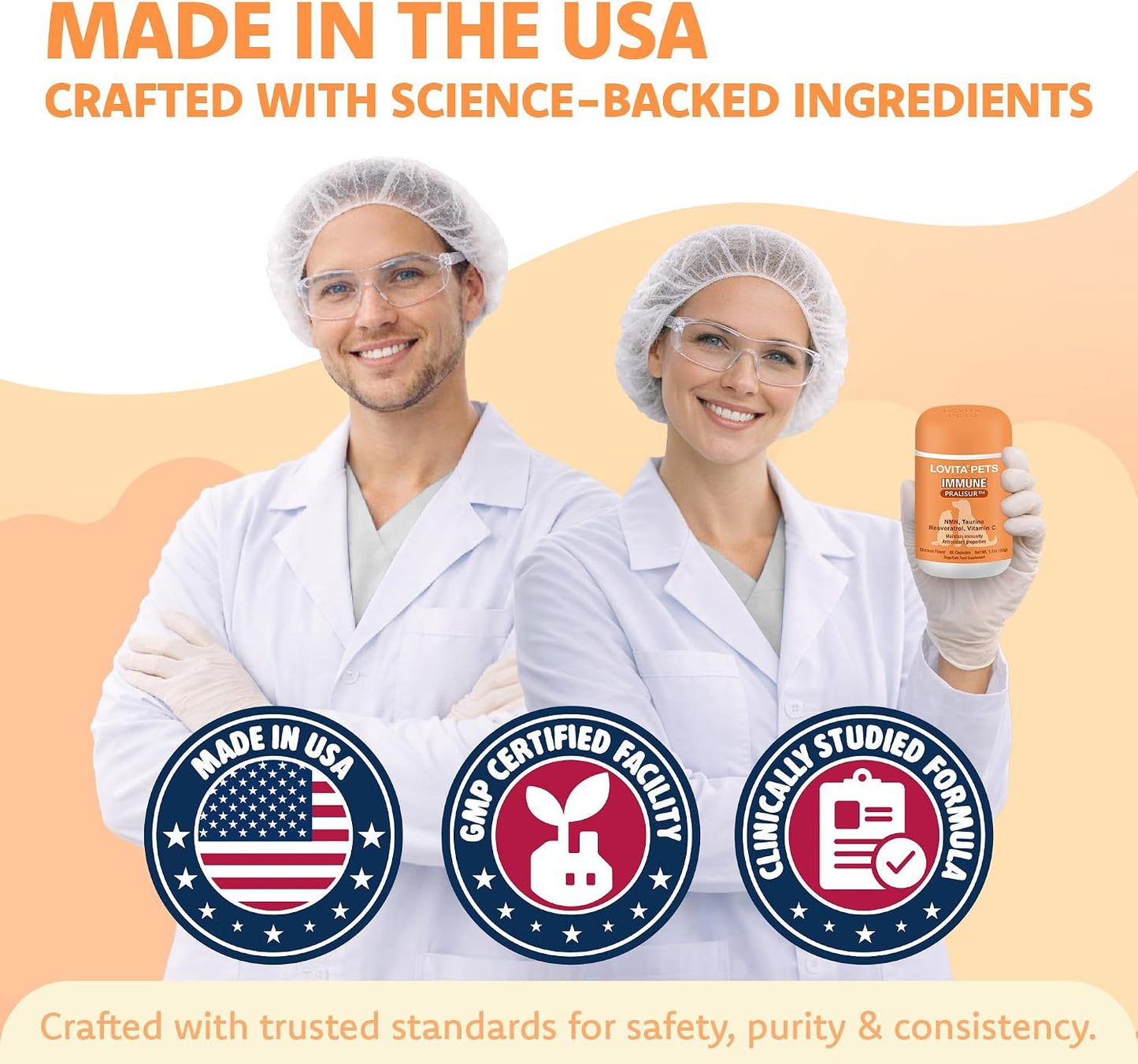 Instructions and usage guide on Lovita Pets supplement packaging