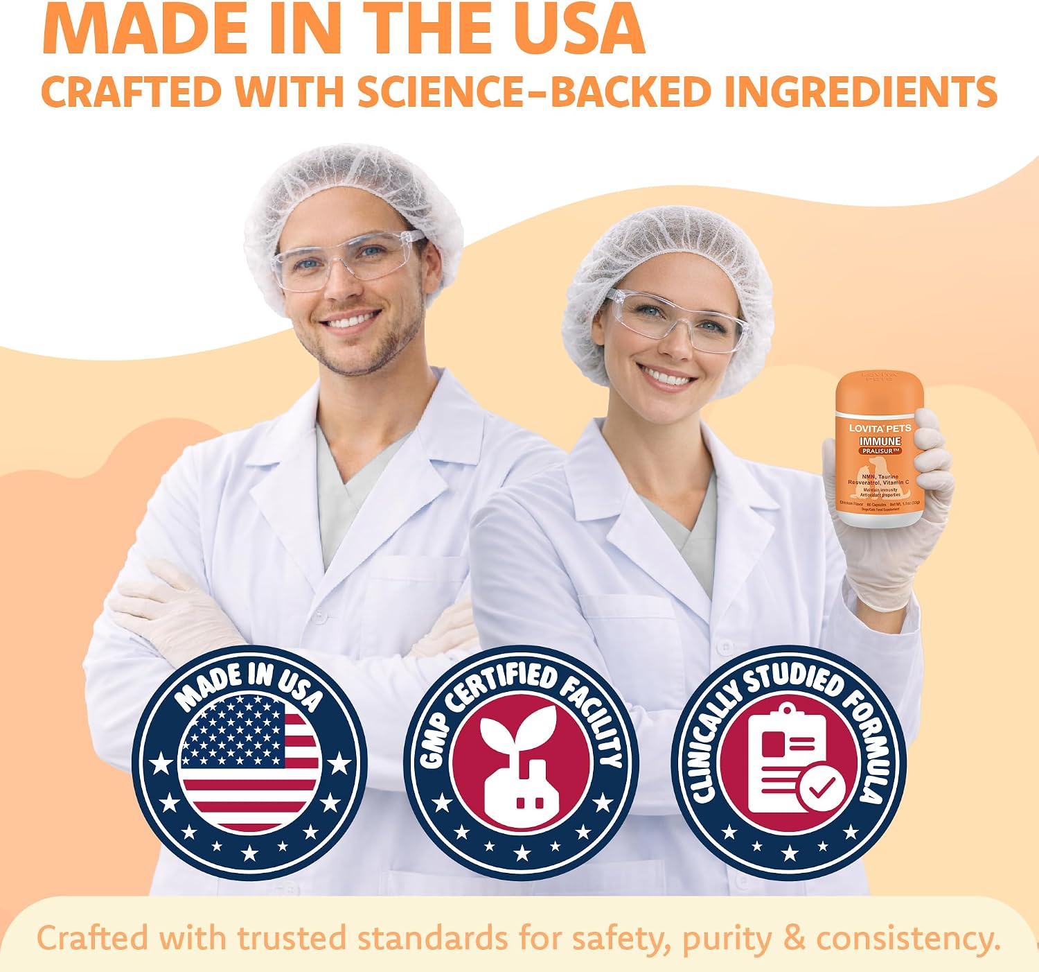 Instructions and usage guide on Lovita Pets supplement packaging