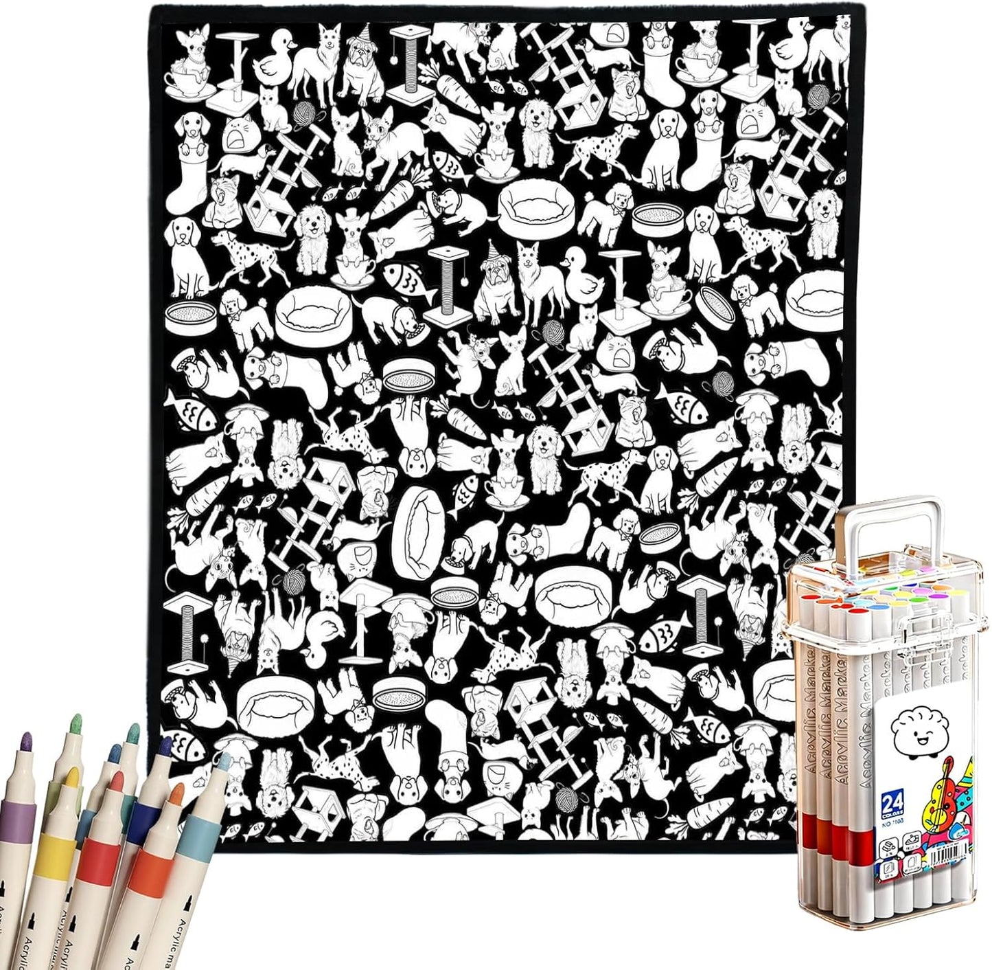 DIY Coloring Blanket for Adults - Color Your Own Blanket with 24 Markers, Washable Cozy Velvet Kit for Everyday Use & Home Decor that Adds a Unique Touch, Perfect for Birthday (Cats & Dogs) - Image 1