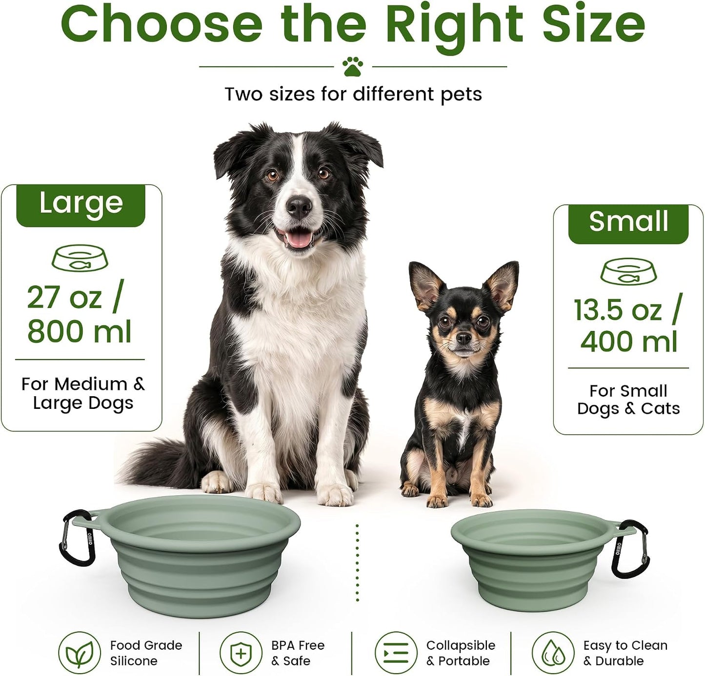 OHMO foldable dog bowls two pack camo and light green variants
