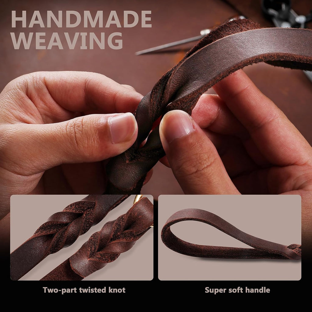 Comfortable soft genuine leather handle grip of the QUMY leash