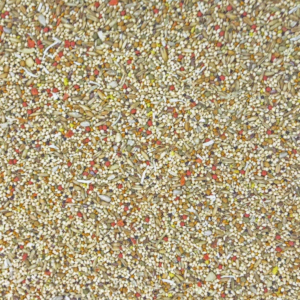 Higgins parakeet food packaging and ingredients label