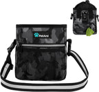 Purple multi-pocket dog trainer essential supplies bag with belt clip.
