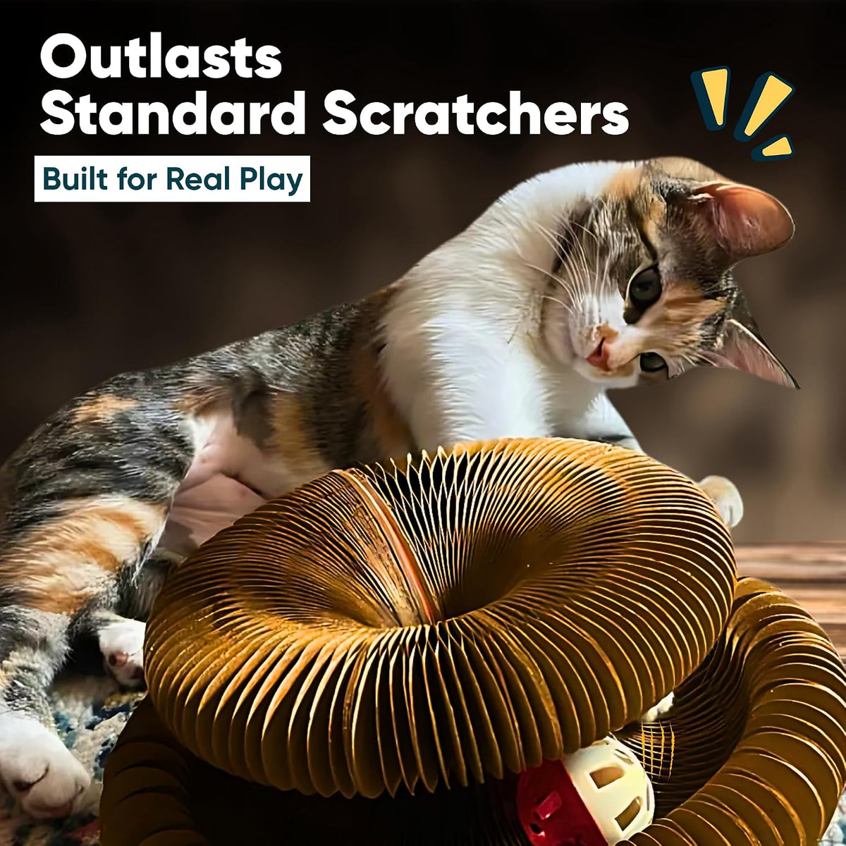 Premium packaging view of the imported Kitty Kurlz magnetic cat toy and reversible scratcher combo.