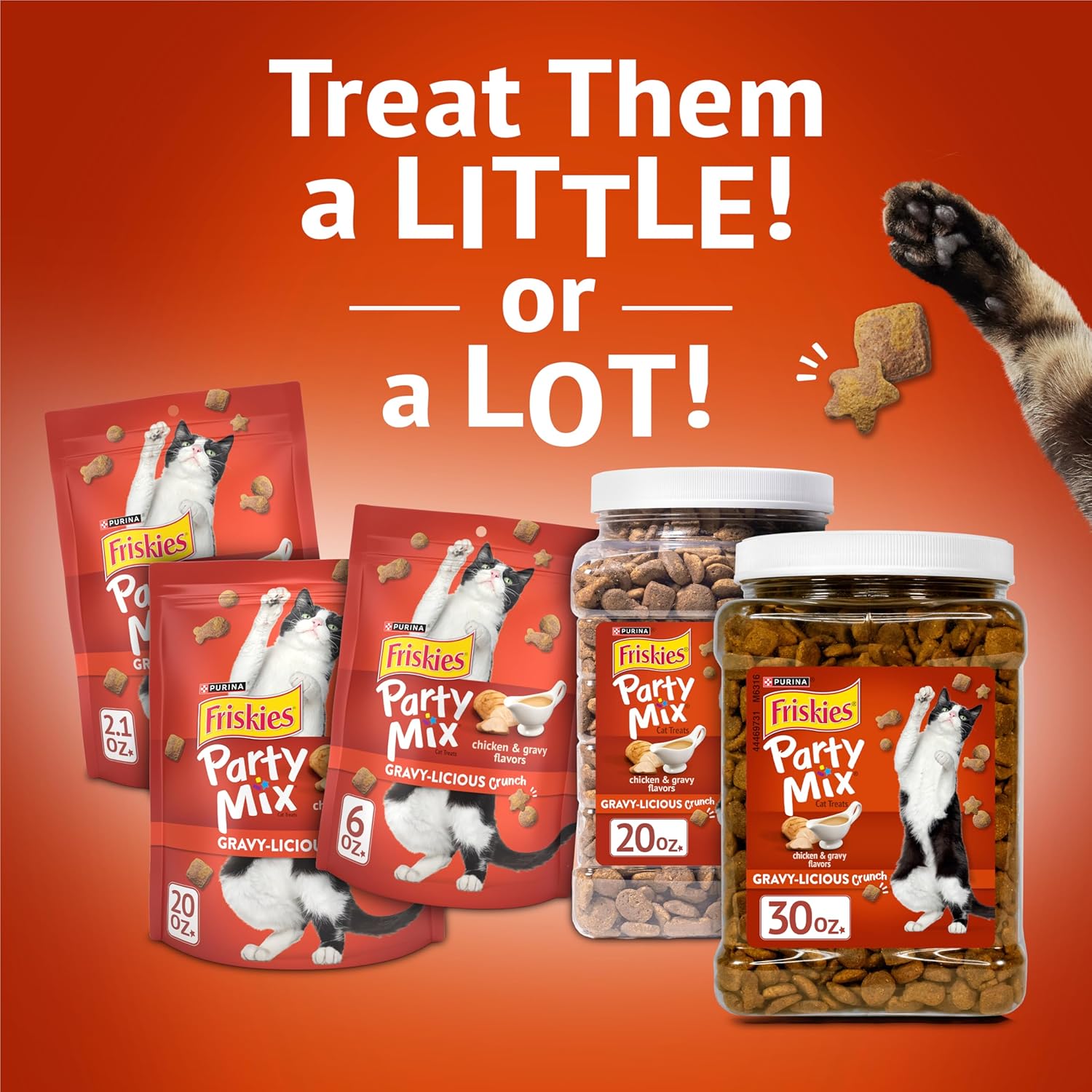 Purina Friskies Party Mix Gravy-LiciousCrunch Chicken and Gravy FlavorsCat Treats - 30 oz Canister - Image 10