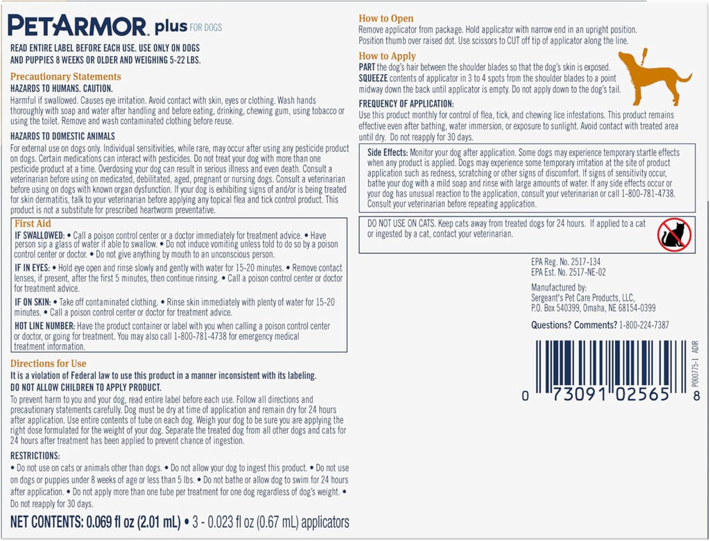 PetArmor Plus Flea and Tick Prevention for Dogs, Small Dog Flea and Tick Treatment, 1 Dose, Waterproof Topical, Fast Acting (5-22 lbs) - Image 9