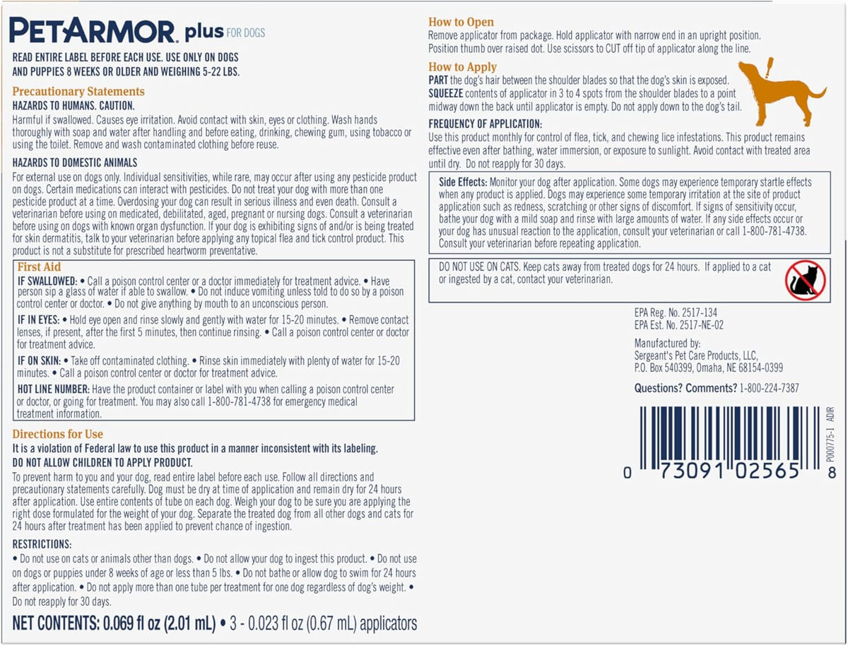 PetArmor Plus Flea and Tick Prevention for Dogs, Small Dog Flea and Tick Treatment, 1 Dose, Waterproof Topical, Fast Acting (5-22 lbs) - Image 9