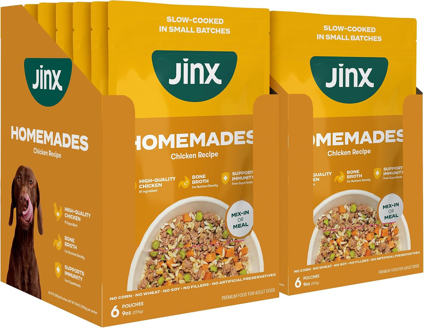 Jinx Beef & Chicken Grain Free Wet Dog Food Pouches, Meal or Dog Food Topper Mix-in, Made with Real Beef & Chicken, Bone Broth, No Fillers - Puppy, Adult, Senior, 9oz, 6 Pack - Image 13