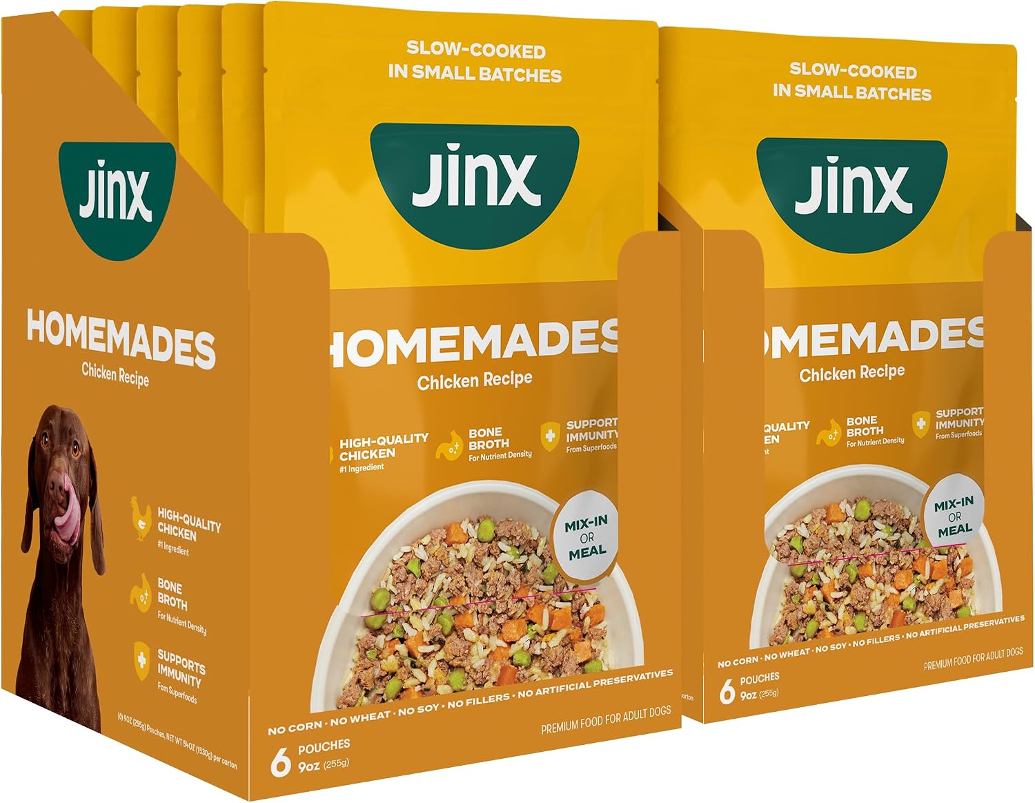 Jinx Beef & Chicken Grain Free Wet Dog Food Pouches, Meal or Dog Food Topper Mix-in, Made with Real Beef & Chicken, Bone Broth, No Fillers - Puppy, Adult, Senior, 9oz, 6 Pack - Image 13