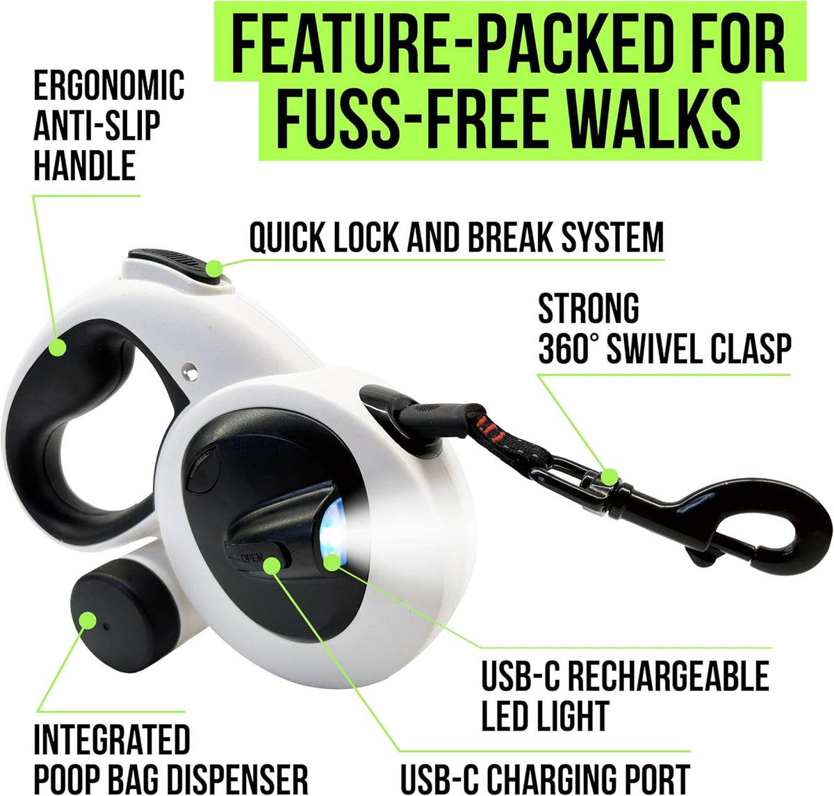 Avanto dog leash handle showing the brake and lock button