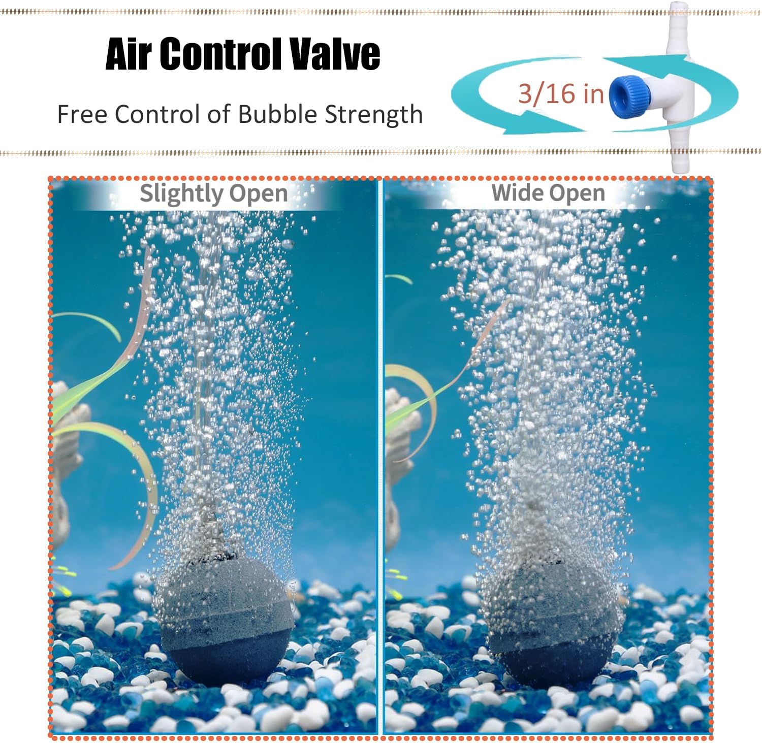 Wonfly durable fish tank aeration accessories kit installed showing secure glass suction cup placement.