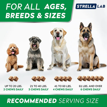 StrellaLab premium dog allergy soft chews weight dosage chart instructions