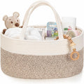 Kodomoore diaper caddy organizer front view white and beige woven basket