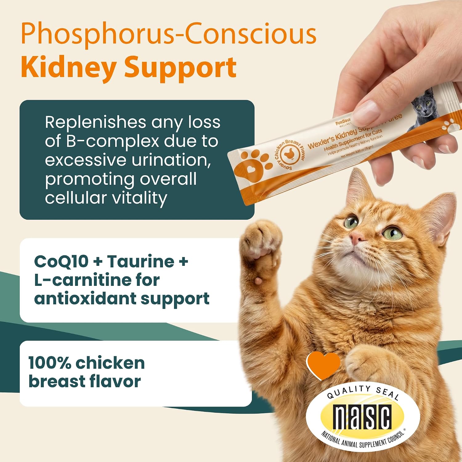 Low phosphorus cat kidney supplement with taurine and B complex