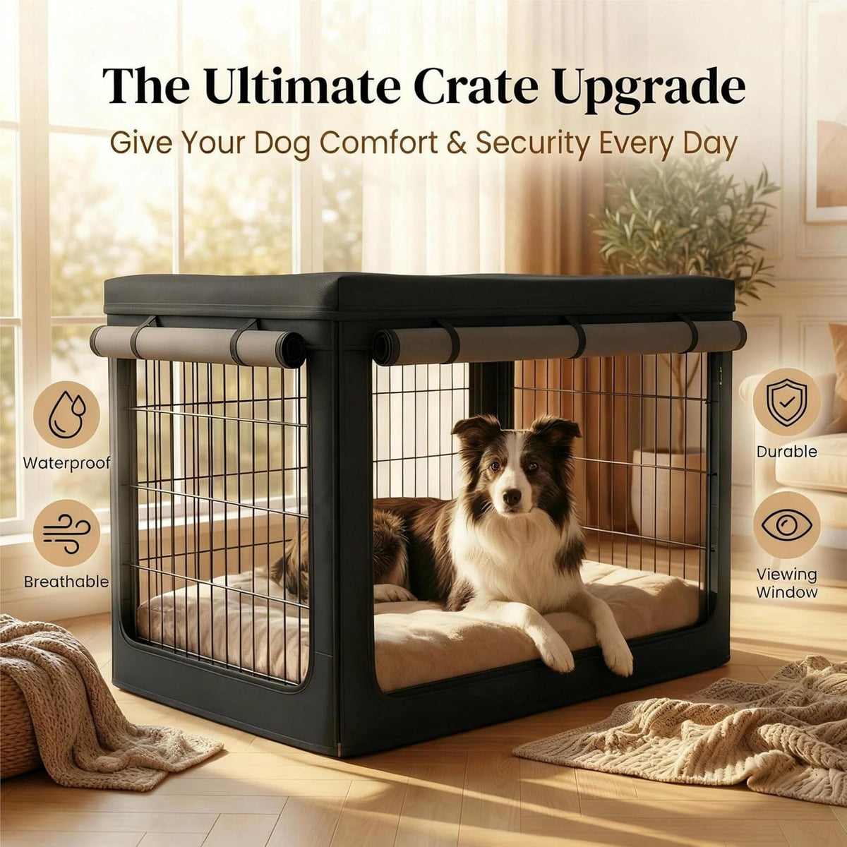 Geheng protective pet crate cover folded flat demonstrating easy storage capability.