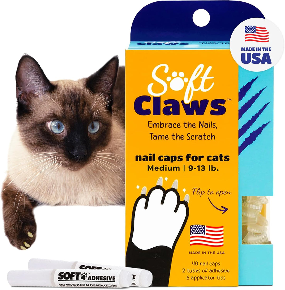 Soft Claws cat nail caps medium clear front view packaging
