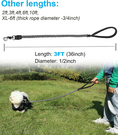 Premium heavy duty pet training leash machine sewn connection stitch detail