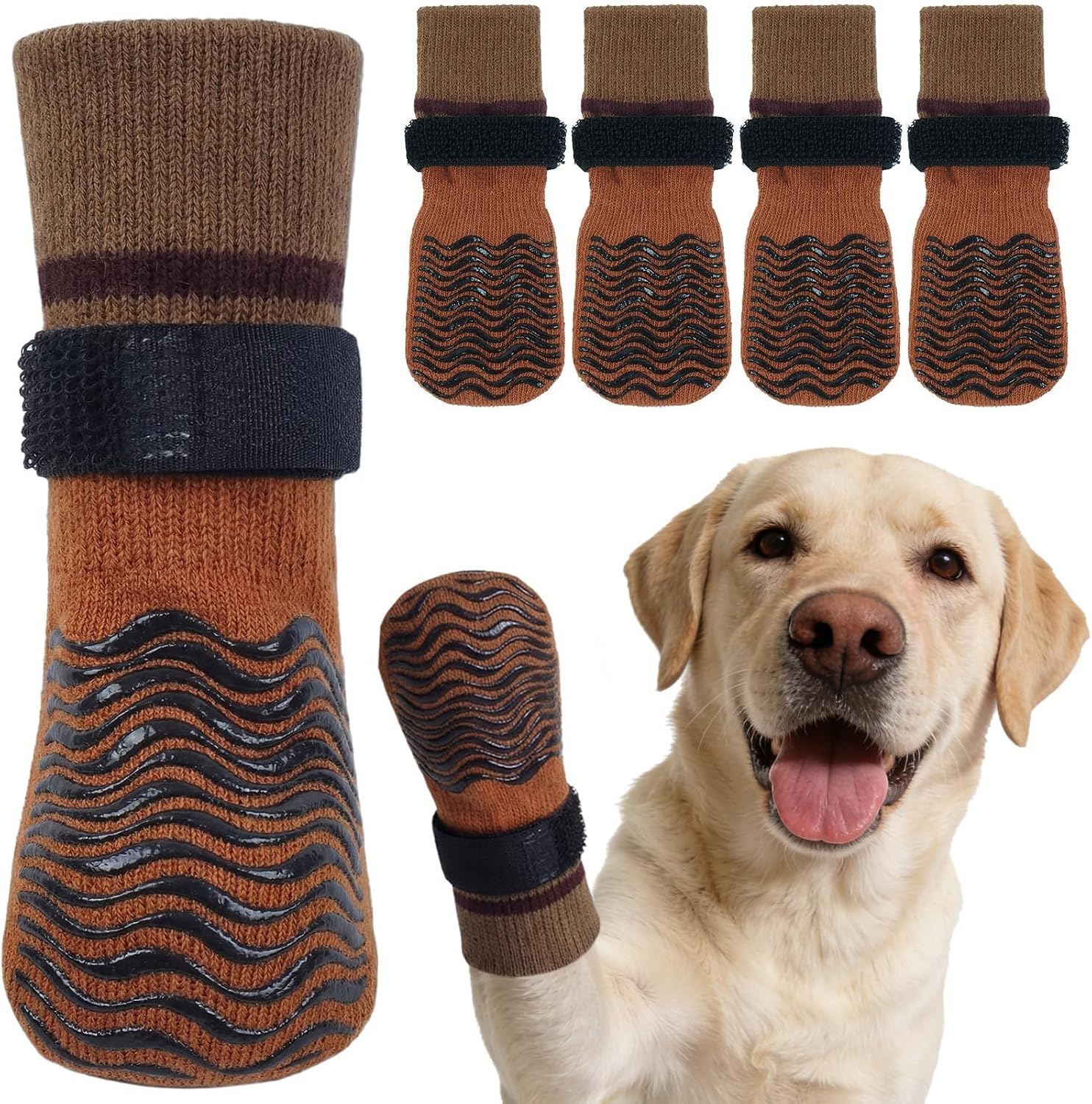 Kuoser Dog Socks for Hardwood Floors Anti Slip, Grippy Socks for Dogs to Prevent Licking Paws, Comfy Booties Dog Anti Scratch Socks Pet Protectors for Jnjured Paw, 4 Pack-S - Image 15