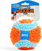 Small dog playing with soft chenille indoor ball