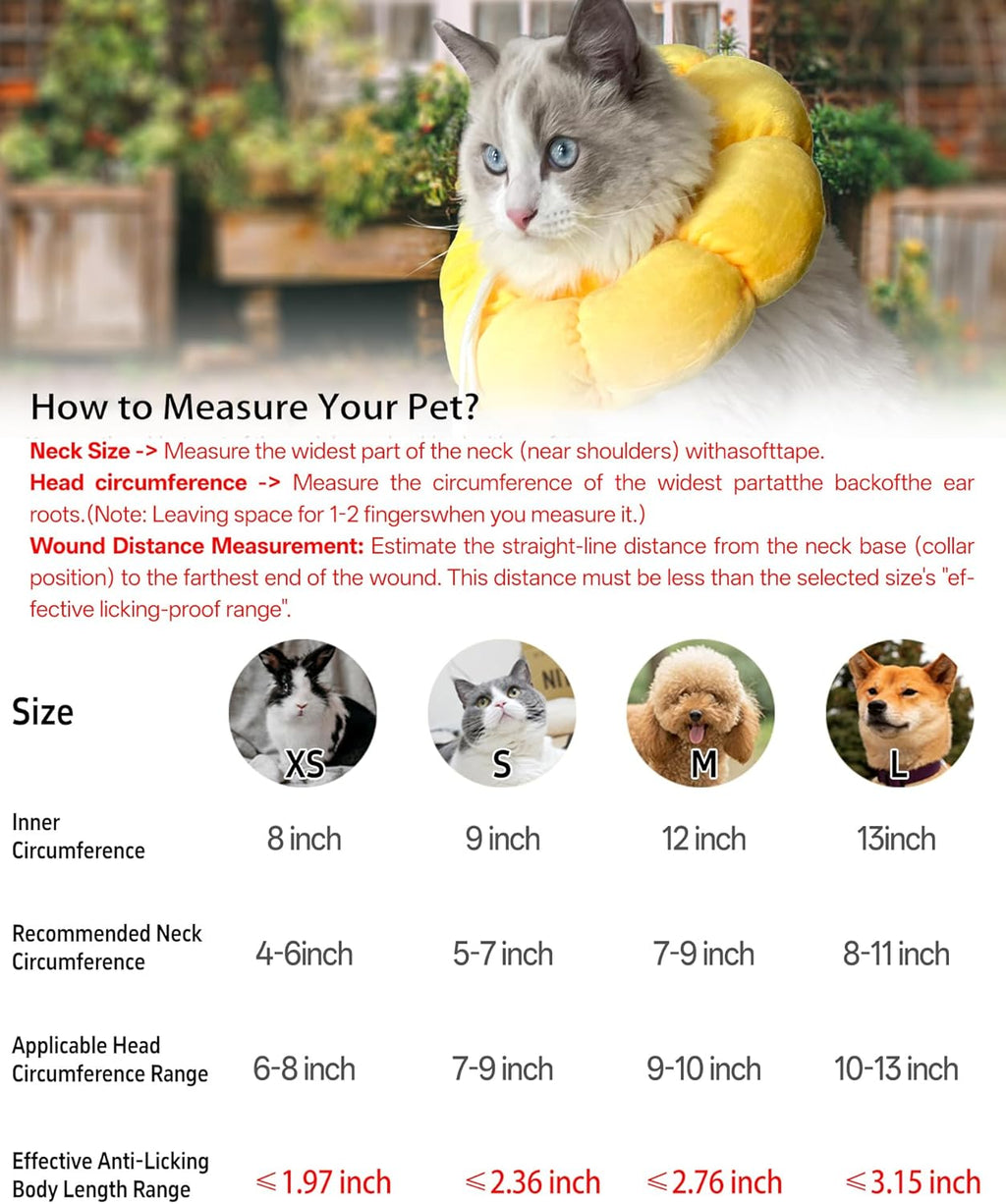 Soft adjustable Elizabethan E collar yellow sunflower design for small dogs