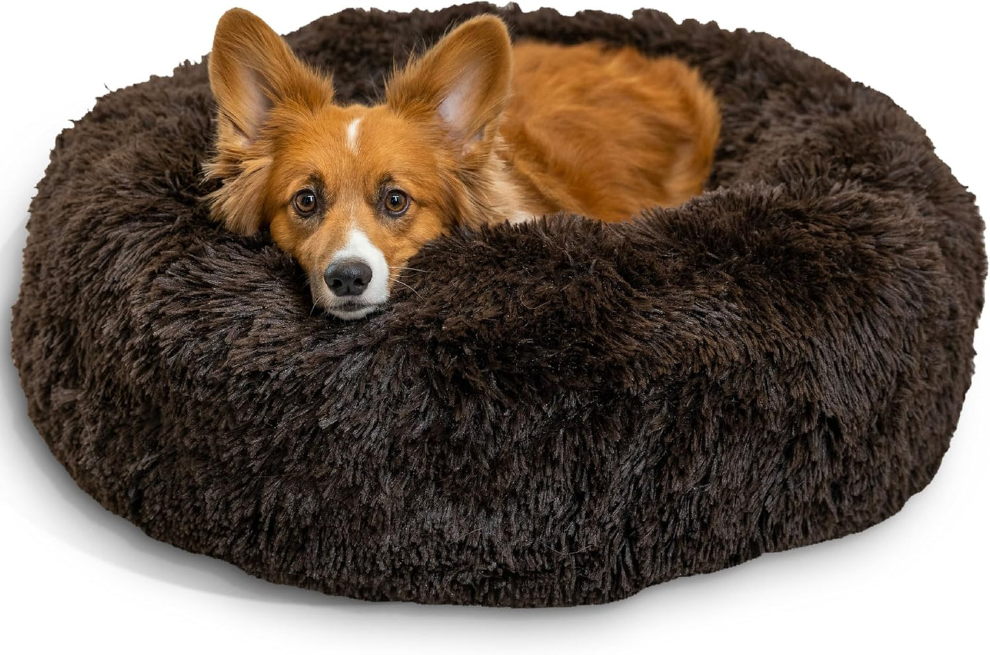 Best Friends by Sheri The Original Calming Donut Dog Bed for Small Dogs up to 25 lbs, Shag Faux Fur, Taupe, 23" x 23" - Image 14