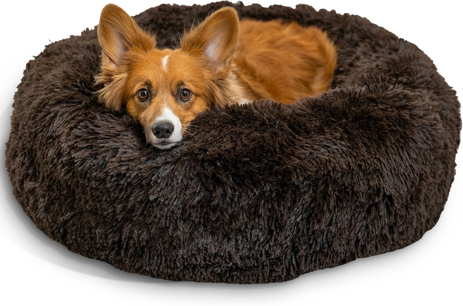 Best Friends by Sheri The Original Calming Donut Dog Bed for Small Dogs up to 25 lbs, Shag Faux Fur, Taupe, 23" x 23" - Image 14