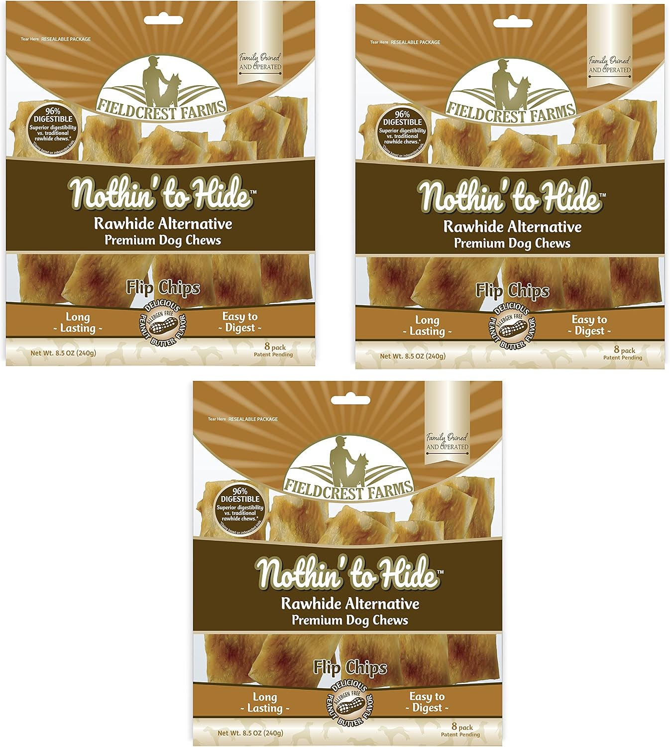 Fieldcrest Farms Nothin to Hide Flip Chips Dog Chews - Natural Rawhide Alternative Treats for Dogs, Chicken, Beef or Peanut Butter Flavor Snack for All Breed Dogs - 3 Pack (Beef) - Image 9