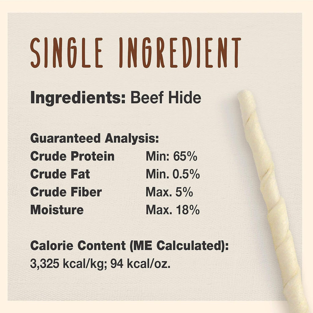Single ingredient 100 percent real beef hide dog chew close up