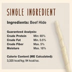 Single ingredient 100 percent real beef hide dog chew close up